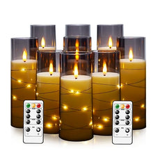 Load image into Gallery viewer, kakoya Flameless LED Candles with Timer 9 Pc Flickering Flameless Candles for Romantic Ambiance and Home Decoration Durable Acrylic Shell,with Embedded Star String，Battery Operated Candles（Grey）

