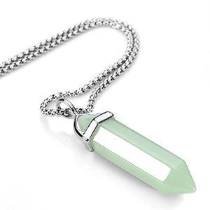 BEADNOVA Green Aventurine Necklace Gemstone Crystal Necklace for Women Healing Stone pendant Jewelry for Men Pendulum Divination Green Crystal Hexagonal pendant (18 Inches Stainless Steel Chain)