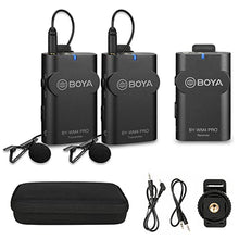 Load image into Gallery viewer, BOYA Wireless Lavalier Microphone System for DSLR Camera Camcorder Phone 2.4GHz Professional Wireless Lapel Mic for Video Recording vlog Live Streaming Interview(WM4 PRO K2, 2 Transmitters 1 Receiver)
