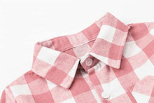 Load image into Gallery viewer, Kids Girls Long Sleeves Button Down Gingham Plaid Flannel Shirt Tops for Toddlers Baby and Little Girls, Pink White Plaid, 11-12 Years/Tag 180
