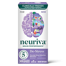 Load image into Gallery viewer, Nootropic Brain Support Supplement - NEURIVA De-Stress Capsules (30 Count in a Bottle), for Everyday Stress Reduction, Relaxation, Focus, Accuracy &amp; Concentration*, L-Theanine, SOD, Coffee Cherry
