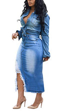 Load image into Gallery viewer, LKOUS Womens Casual Distressed Ripped Denim Jean Short High Waisted Pencil Skirt Ladies Blue
