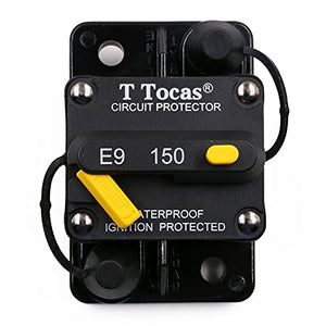 T Tocas 150 Amp Surface-Mount Circuit Breakers with Manual Reset and Switch Button for Boat Marine RV Yacht Battery Trailer Bus Truck Solar, 12V - 48V DC, Waterproof (150A)
