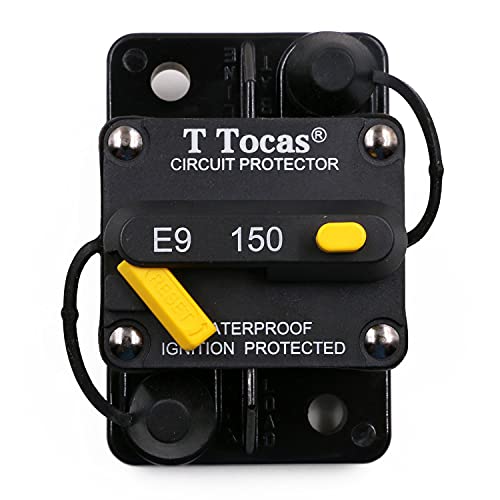 T Tocas 150 Amp Surface-Mount Circuit Breakers with Manual Reset and Switch Button for Boat Marine RV Yacht Battery Trailer Bus Truck Solar, 12V - 48V DC, Waterproof (150A)