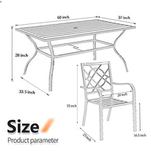 Load image into Gallery viewer, SUNCROWN 7-Piece Outdoor Wrought Iron Chairs and Table Patio Dining Furniture Set - 6 Stackable Metal Chairs and 1 Rectangular Steel Slat Bistro Table with 1.57&quot; Umbrella Hole for Garden Backyard Deck

