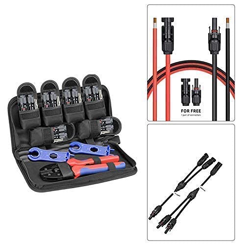 BougeRV Solar Accessories Kit with Solar Connectors Crimper Tool Kit and Solar Connector Y Branch Parallel Cable and 20 FEET 10AWG Solar Extension Cable with One Pair of Connector in Extra