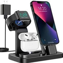 Load image into Gallery viewer, 3 in 1 Charging Station for Apple Products, Removable Charging Stand for iPhone Series AirPods Pro/3/2/1, Charging Dock for Apple Watch SE/7/6/5/4/3/2/1(with 10W Adapter and Cable)(Black)
