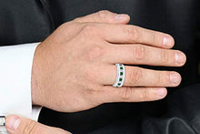 Load image into Gallery viewer, AFFY Simulated Green Emerald &amp; White Cubic Zirconia Wedding Band Men in925 Sterling Silver Ring Size- 12
