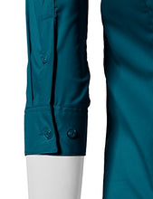 Load image into Gallery viewer, Doublju Womens Slim Fit Basic 3/4 Sleeve Simple Button Down Formal Casual Shirt Teal Small
