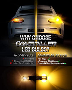 Combriller 3157 LED Bulb Amber Yellow Super Bright, 3056 3156 3057 3157 led bulb for led reverse lights turn signal bulb brake light bulb tail light bulb parking light bulb, pack of 2