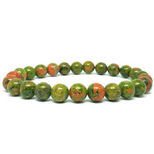 Load image into Gallery viewer, ISSUWA Natural Stone 8mm Gemstone Round Beads Women Men Beaded Stretch Bracelet with Box and Meaning Card (Unakite)
