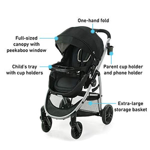 Graco Modes Pramette Stroller | Baby Stroller with True Bassinet Mode, Reversible Seat, One Hand Fold, Extra Storage, Child Tray, Pierce