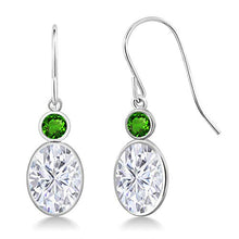 Load image into Gallery viewer, 14K White Gold Dangle Earrings Forever Brilliant (GHI) Oval 3.00ct (DEW) Created Moissanite by Charles &amp; Colvard and Simulated Tsavorite

