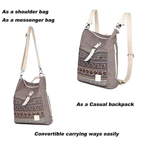 Load image into Gallery viewer, Womens Backpack Purse Canvas Purse 3-Way Crossbody Bag Boho Shoulder Tote Bags Girls (Grey - bohemian)