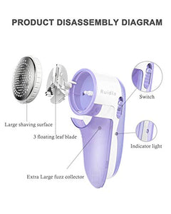 Ruidla Fabric Shaver Defuzzer, Electric Lint Remover, Rechargeable Sweater Shaver with Replaceable Stainless Steel 3-Blades, Dual Protection, Removable Bin, Easy Remove Fuzz, Lint, Pills, Bobbles