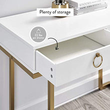 Load image into Gallery viewer, Nathan James 53301 Leighton Two-Drawer Home Office Computer Desk Vanity Table, Wood and Metal, White/Gold
