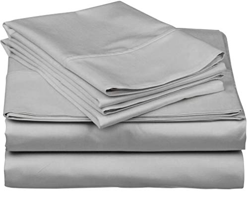 1000-Thread-Count 100% Cotton Sheet Silver King-Sheets Set, 4-Pc Long-Staple Combed Cotton Best-Bedding Sheets For Bed, Breathable, Soft & Silky Sateen Weave Fits Mattress Upto 18'' Deep Pocket