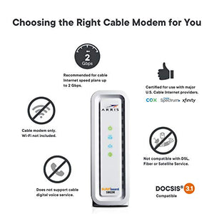 ARRIS SURFboard SB8200 DOCSIS 3.1 Gigabit Cable Modem | Approved for Cox, Xfinity, Spectrum & others | White , Max Internet Speed Plan 1000 Mbps