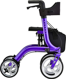 NOVA Medical Products Express Rollator Walker, Large 10” & 8” Wheels, Compact Foldable & Free Standing, Easy to Fold, Lift & Carry, Comes with Cane Holder, Purple