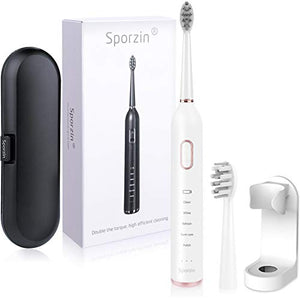 Sporzin Electric Toothbrushes for Adults Sonic Toothbrush Electronic Toothbrush USB Charging Last 60 Days 5 Modes 3 Intensities Smart Timer with 2 Dupont Brush Heads & Travel Case Toothbrush Holder
