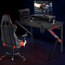 Load image into Gallery viewer, GTRACING Gaming Desk Computer Table Office PC Workstation with Shelf, Cup Holder, Headphone Holder, Built-in Power Strip 3 Outlets &amp; 2 USB Ports K-Shaped 45'' E-Sports Gamer Desk,Red
