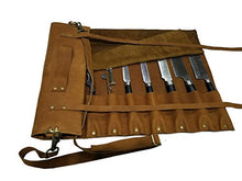 Load image into Gallery viewer, Professional Chef Bag Lightweight Genuine Premium Vintage Tan Leather 10 Pockets Knife Bag/Chef Knife Roll #K02-S
