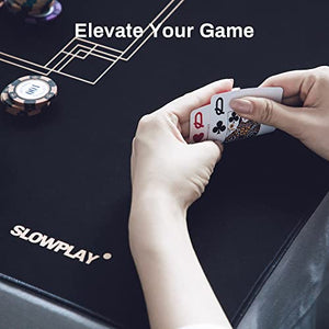 SLOWPLAY Godel Texas Hold'em Poker Mat | Portable Poker Table Top, Black and Champagne Gold, 70 x 35 Inch, Water Repellent, Noise Reduction, and Premium Carrying Bag for Games Everywhere