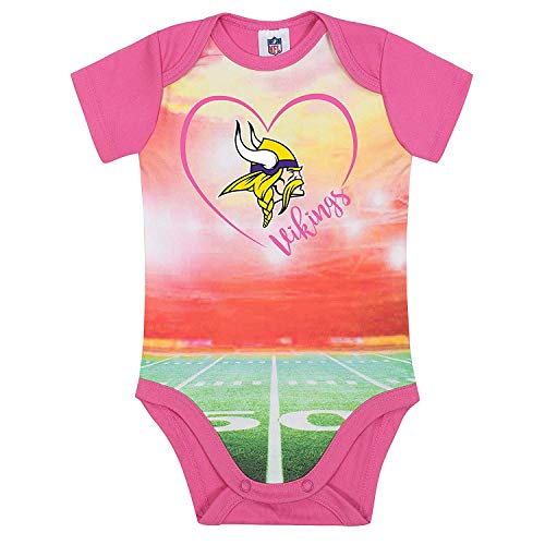 NFL Minnesota Vikings Baby-Girls Short-Sleeve Bodysuit, Pink, 6-9 Months