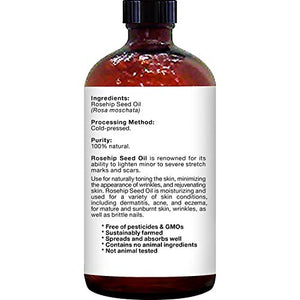 Majestic Pure Rosehip Oil for Face, Nails, Hair and Skin, Pure & Natural, Cold Pressed Premium Rose Hip Seed Oil, 4 oz