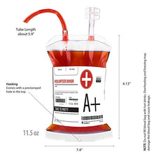 Load image into Gallery viewer, Blood Bag drinking. Set of 10 fake iv Blood Bags for Drinks, 11.5Oz, with Extra Syringe Set of 10 Labels and Clips. Drink pouches Halloween/Vampire/Zombie/Nurse Graduation/decorations Party suplies
