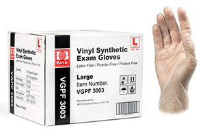 Basic Medical Clear Vinyl Exam Gloves - Latex-Free & Powder-Free - Large, VGPF3003 (Case of 1,000)