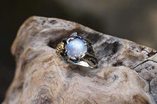 Load image into Gallery viewer, Moonstone Ring Set"Cleo + Mio", Sterling Silver and Solid Gold womens rings, gifts for women, anniversary gifts, engagement rings set
