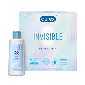 Durex Invisible Condom, 16 ct & K-Y Liquid Lubricant 5 oz 1 ea