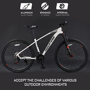 Redfire Womens Mountain Bike, 27.5 Inch Wheels, 21-Speed Shimano Drivetrain, 15-Inch Aluminum Frame, Double Disc Brake, Lock Out Suspension Fork,Bicycle for Adult and Men, MTB Bike White Color