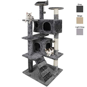 Nova Microdermabrasion 53 Inches Multi-Level Cat Tree Stand House Furniture Kittens Activity Tower with Scratching Posts Kitty Pet Play House (Grey)