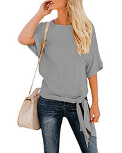 Load image into Gallery viewer, OURS Women's Casual Knot Tie Front Long Sleeve T Shirt Blouses Tops (XXL, Gray)
