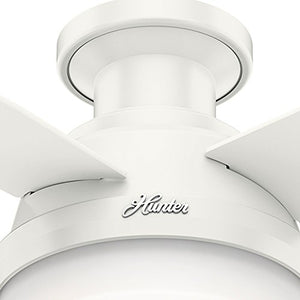 Hunter Dempsey Indoor Low Profile Ceiling Fan with LED Light and Remote Control, 44", White