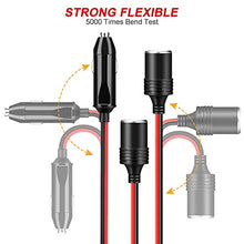 Load image into Gallery viewer, Electop 1 to 4 Car Cigarette Lighter Splitter Adapter Power Charger Port, 12V 24V Plug Socket Adapter 4-Way Splitter, 12 inch Cigarette Lighter Extension Cord Cable 18AWG with 20A Fuse
