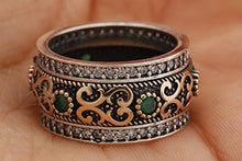 Load image into Gallery viewer, Handmade Turkish Authentic Jewelry Round Shape Cut Emerald Topaz 925 Sterling Silver Band Ring for Gift for Ladies Size ALL
