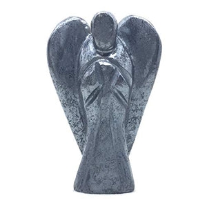 Nelson Creations, LLC Hematite Hand-Carved Natural Gemstone Crystal Healing Angel Figurine Statue, 2 Inch