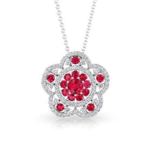 Load image into Gallery viewer, Vintage 1.04 CT Ruby SGL Certified Diamond Flower Halo Pendant, Round Red July Birthstone Wedding Bridal Necklace, Birthday Anniversary Floral Pendant 18K White Gold With Chain
