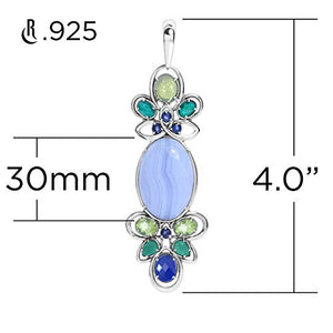 Carolyn Pollack Sterling Silver Blue Lace Agate, Emerald, Green Malachite, Gemstone Pendant Enhancer