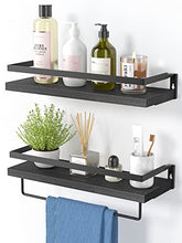 Load image into Gallery viewer, AMADA HOMEFURNISHING Wall Shelves, Floating Shelves for Bathroom, Kitchen, Bedroom, Bathroom Shelf with Towel Bar, Set of 2 Black-AMFS01B
