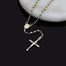 Load image into Gallery viewer, DoubleAccent Solid 14K Tri-Color Gold Chain Cross Necklace DC Bead Rosary Necklace (16, 18, 20, 24, 26"), 20"
