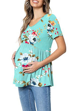Load image into Gallery viewer, levaca Womens Summer Floral Short Sleeve Pregnancy Maternity Tops Shirts Mint L
