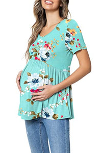 levaca Womens Summer Floral Short Sleeve Pregnancy Maternity Tops Shirts Mint L
