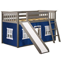 Load image into Gallery viewer, Max &amp; Lily Low Bunk Bed with Slide and Blue Curtains, Twin, Clay
