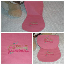 Load image into Gallery viewer, Handmade Embroidered Flannel Burp Cloth, Bubblegum Pink  &quot;There&#39;s No Place Like Grandma&#39;s&quot; Double sided Hour Glass Shaped Flannel Burp Cloths
