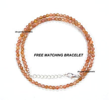 Load image into Gallery viewer, Peach Moonstone Necklace FREE BRACELET Natural Chocolate Moonstone Faceted Beads Necklace Moonstone Gemstone Necklace June Birthstone Gift.
