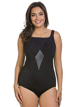 Load image into Gallery viewer, Longitude Women's Swimwear Shirring Chic Highneck Long Torso Tummy Control One Piece Swimsuit, Black, 08
